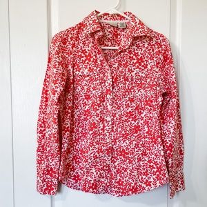 LL Bean Orange Floral Button Down Top size XS